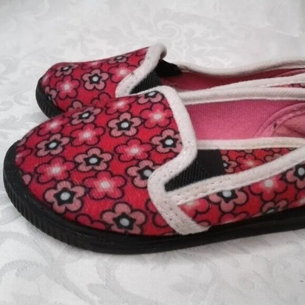 Foamtreads Little Kids Slippers Hot Pink Floral Sz10 Rubber Non-Marking Sole EUC